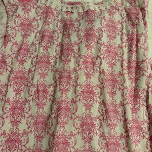 Pink Damask Print Button Up Sleeping Gown
